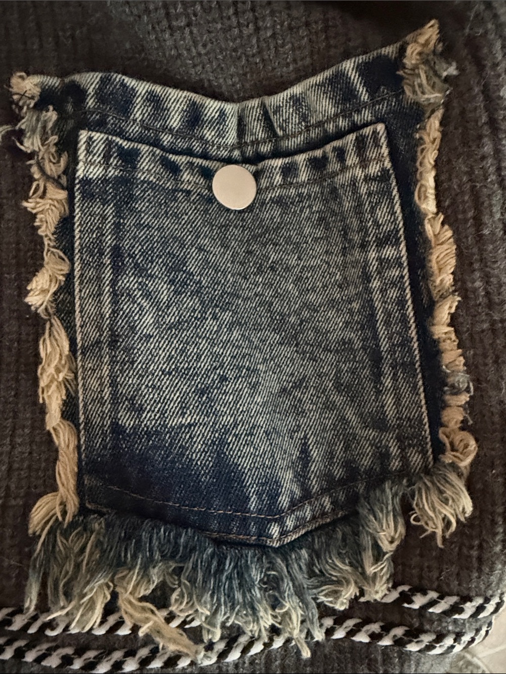 Commense Gray Ribbed Cardigan with Denim Patch Pockets - Picture 10 of 12